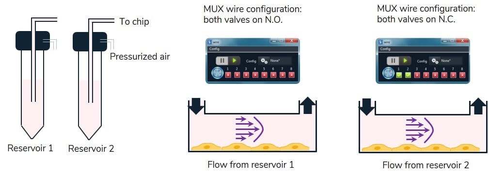 Medium recirculation setup mux wire elveflow microfluidics